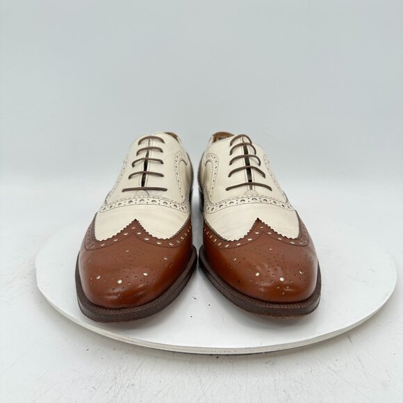Salvatore Ferragamo Men Sz 10.5 D Brown White Leather Brogue Oxford Dress Shoes - Picture 3 of 13